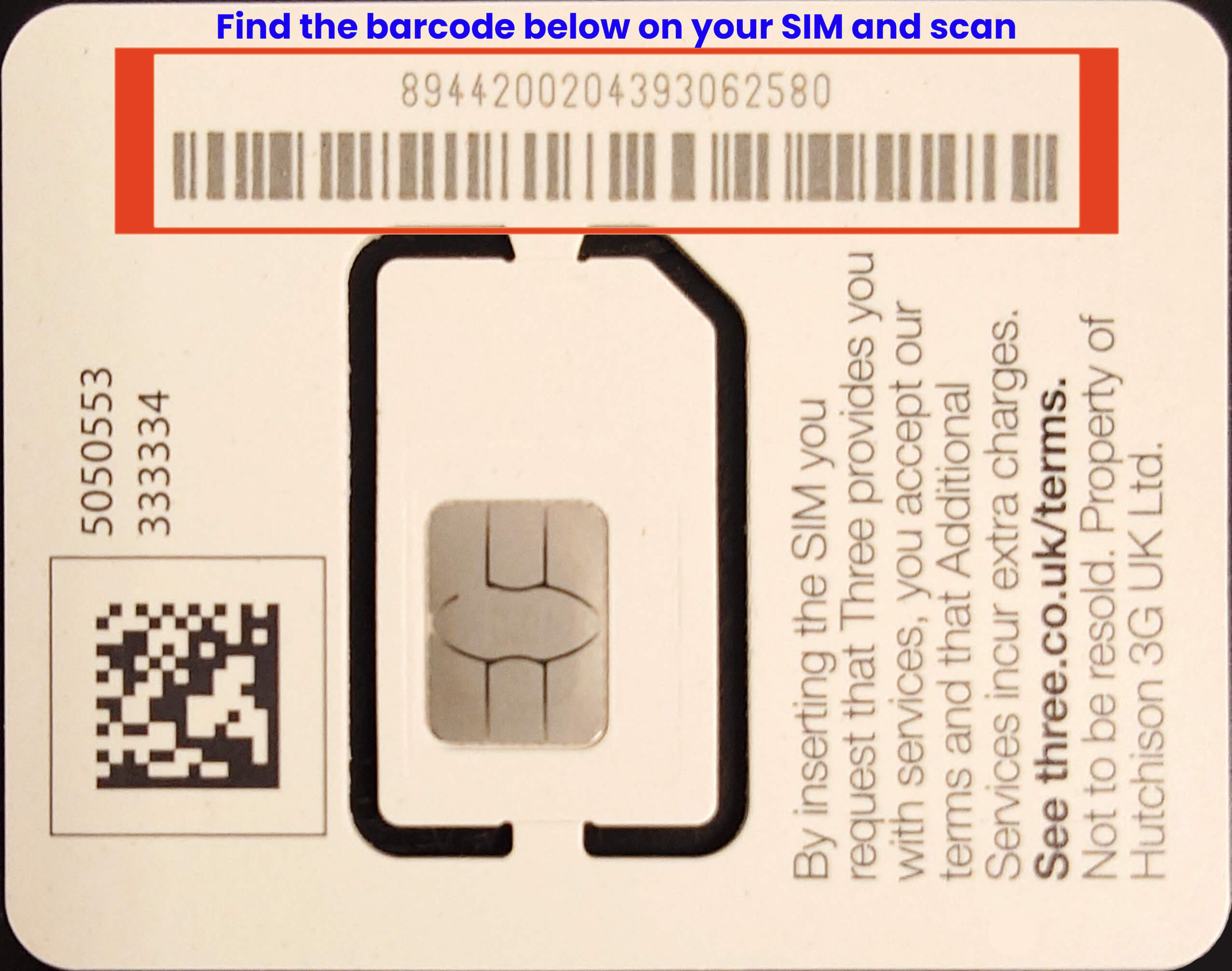 Three SIM barcode scan location